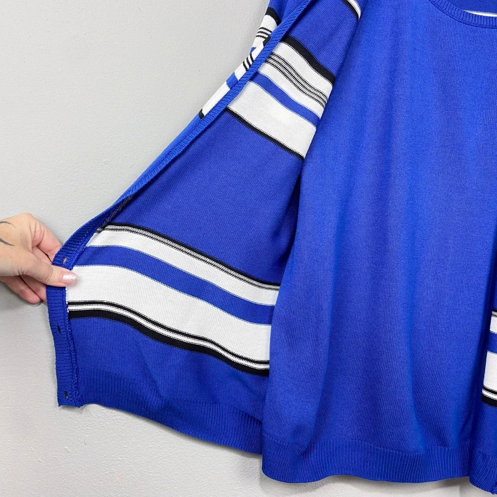 Vintage Alfred Dunner Twofer Cardigan Sweater Set Size L‎ Striped Blue Attached